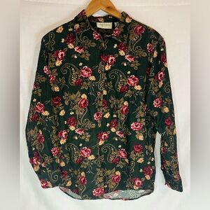 Women’s Size Medium Lemongrass Courderoy Rose Paisley Long Sleeve
